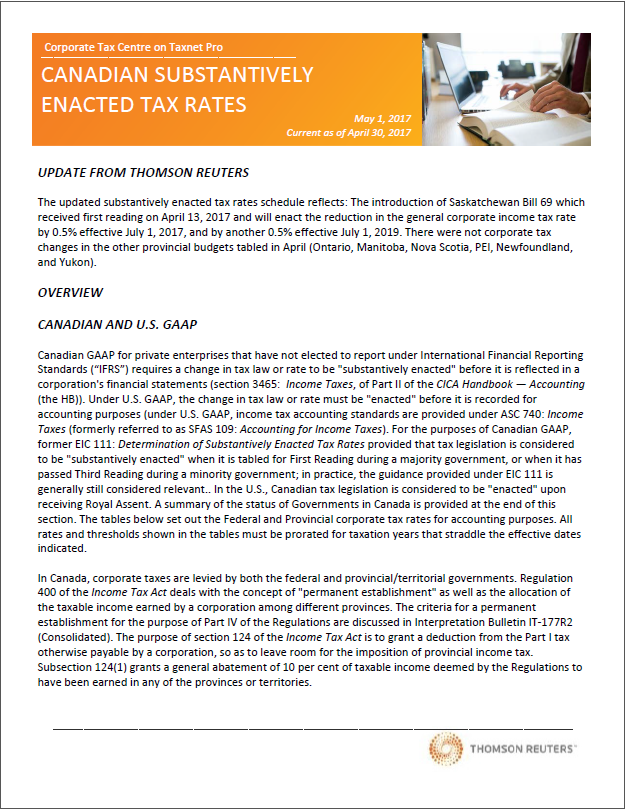 Substantively Enacted Rate Table